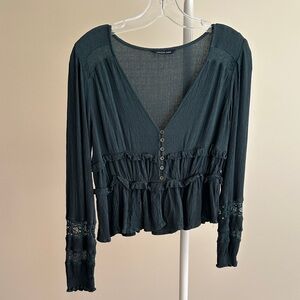 American Eagle Outfitters Deep Green Blouse with Ruffles